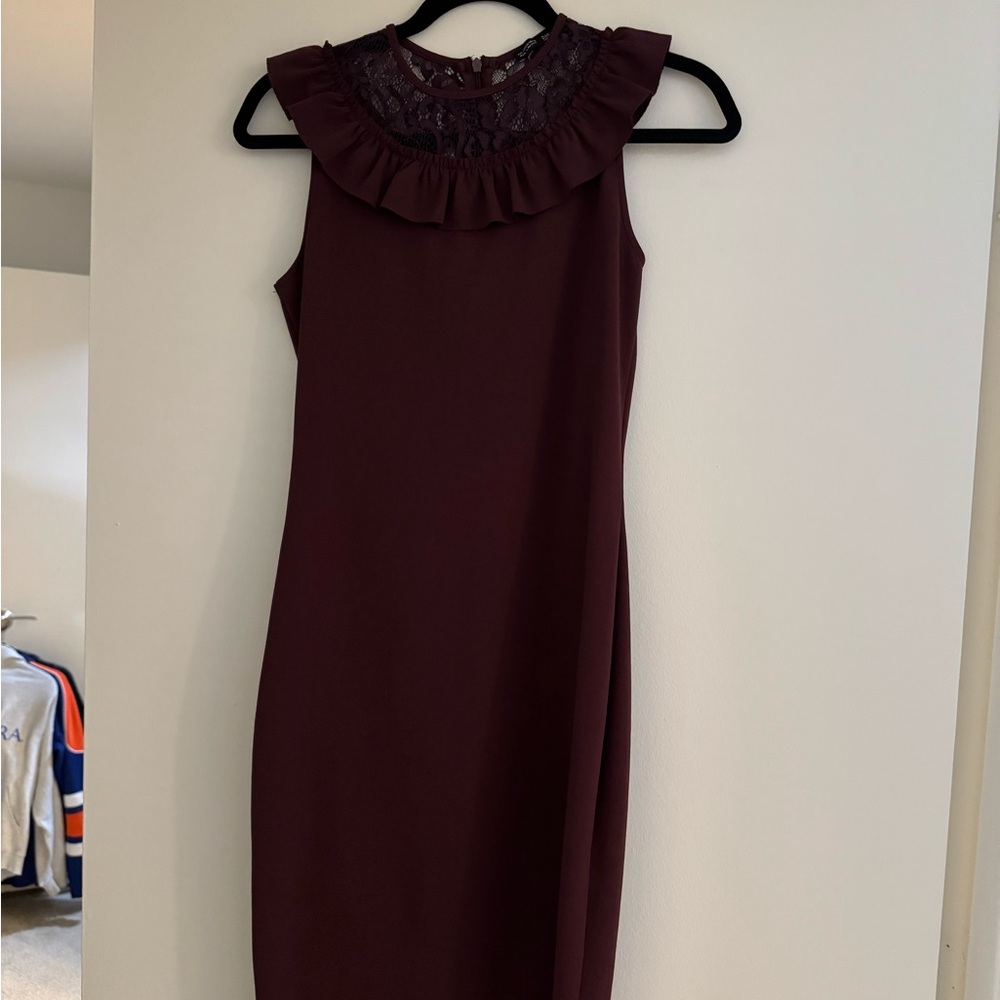 Zara Burgundy Midi Dress with Lace Detail